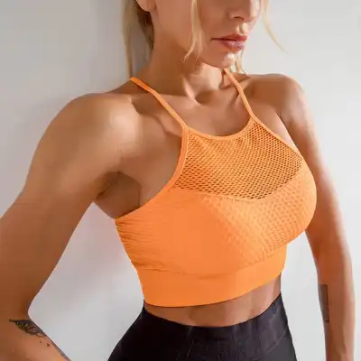 S-L Women Fashion Solid Color Mesh Breathable Sports Bra