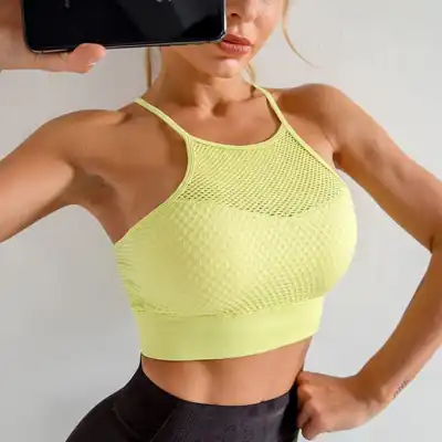 S-L Women Fashion Solid Color Mesh Breathable Sports Bra