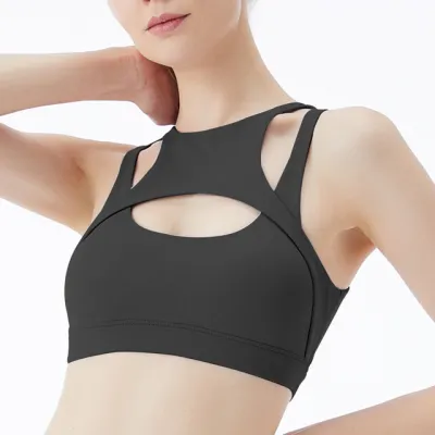 S-XL Women Fashion Solid Color Hollow Out Sports Bra