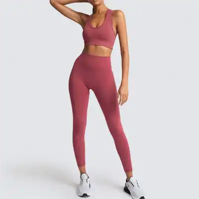 S-L Women Solid Color Sports Bra And Leggings Two Pieces Set