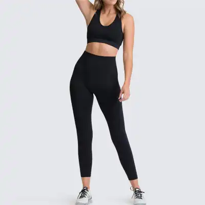S-L Women Solid Color Sports Bra And Leggings Two Pieces Set