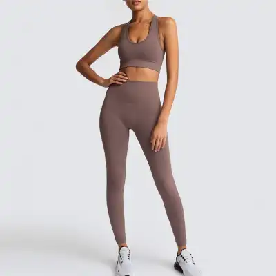 S-L Women Solid Color Sports Bra And Leggings Two Pieces Set