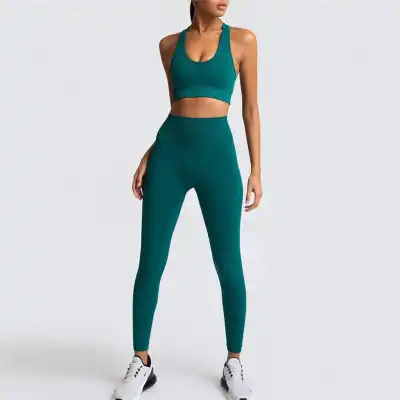 S-L Women Solid Color Sports Bra And Leggings Two Pieces Set