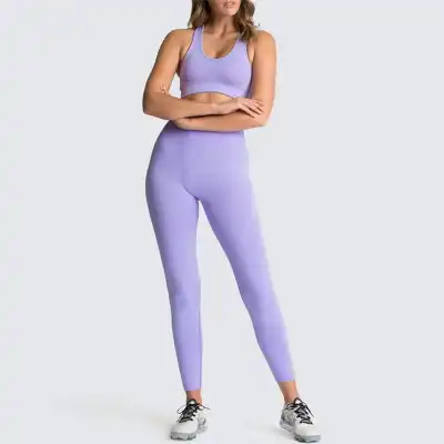 S-L Women Solid Color Sports Bra And Leggings Two Pieces Set