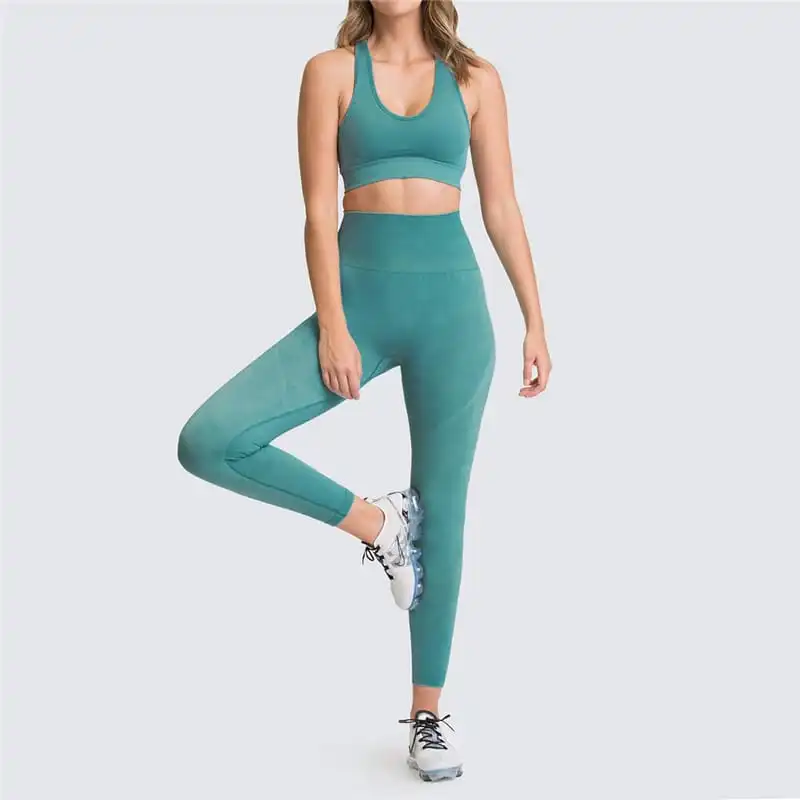 S-L Women Solid Color Sports Bra And Leggings Two Pieces Set