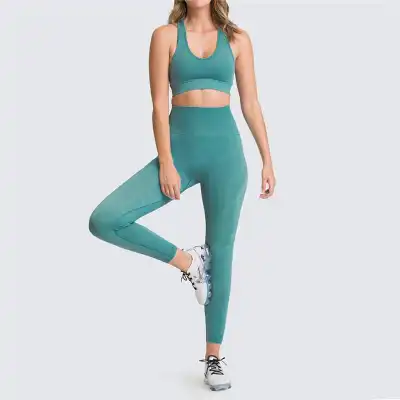 S-L Women Solid Color Sports Bra And Leggings Two Pieces Set