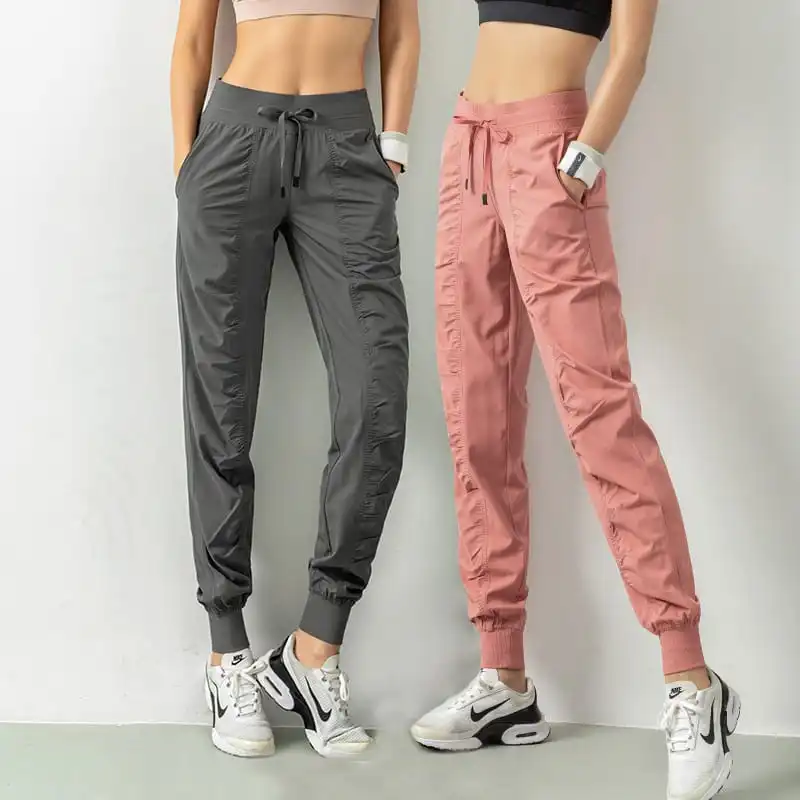 S-2XL Women Solid Color Crease Drawstring Waist Jogger Pants