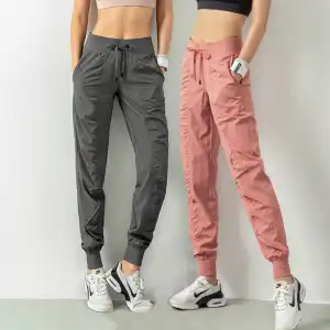 S-2XL Women Solid Color Crease Drawstring Waist Jogger Pants