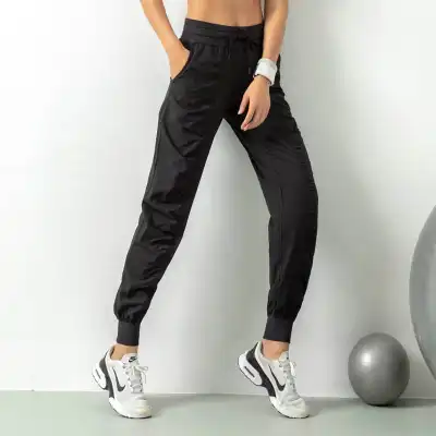 S-2XL Women Solid Color Crease Drawstring Waist Jogger Pants
