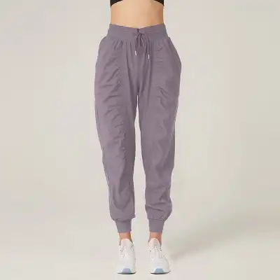 S-2XL Women Solid Color Crease Drawstring Waist Jogger Pants