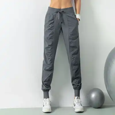 S-2XL Women Solid Color Crease Drawstring Waist Jogger Pants