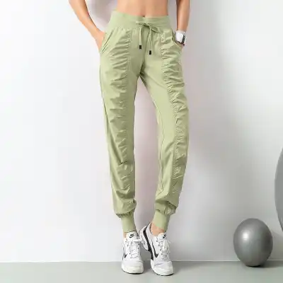 S-2XL Women Solid Color Crease Drawstring Waist Jogger Pants