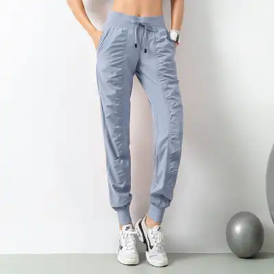 S-2XL Women Solid Color Crease Drawstring Waist Jogger Pants