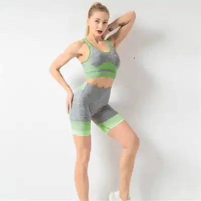 S-XL Women Fashion Yoga Crop Top And Shorts Two Pieces Set