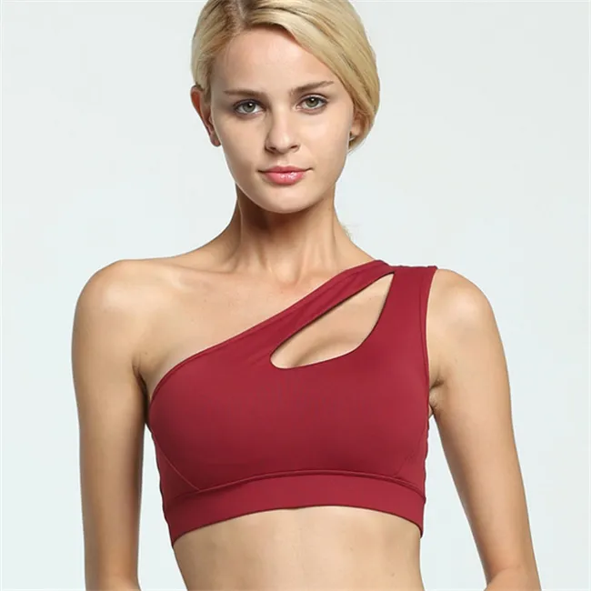 S-XL Women Oblique Shoulder Hollow Out Sport Bra