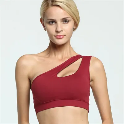 S-XL Women Oblique Shoulder Hollow Out Sport Bra