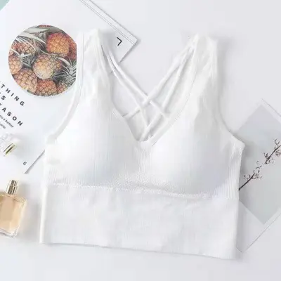 Women Fashion Solid Color Crossed Strap Sports Bra