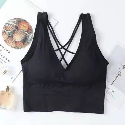 Women Fashion Solid Color Crossed Strap Sports Bra