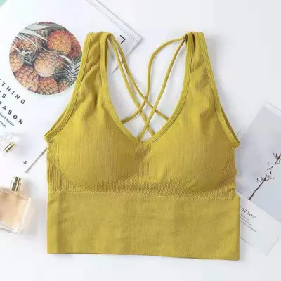 Women Fashion Solid Color Crossed Strap Sports Bra