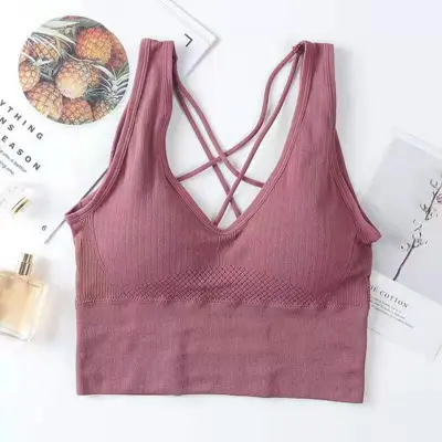 Women Fashion Solid Color Crossed Strap Sports Bra