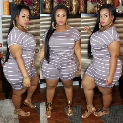 XL-5XL Women Plus Size Casual Sexy Stripe Print Rompers