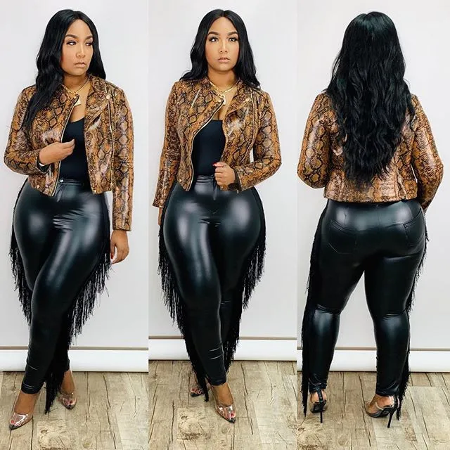 XL-5XL Women Plus Size Solid Color Tassel Pants