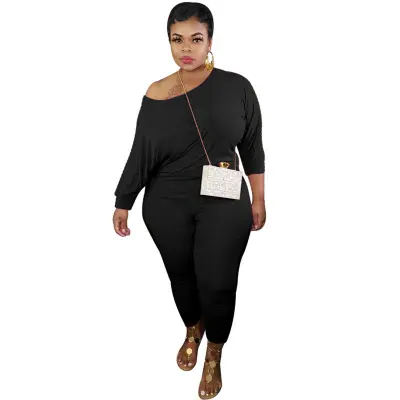 XL-5XL Women Casual Plus Size Solid Color Long Sleeve Top And Pants Two Piece Set