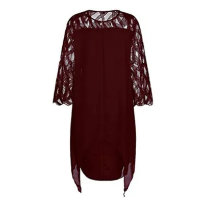 L-6XL Women Plus Size Elegant Casual Solid Color Hollow Lace Communting Dating Midi Dress