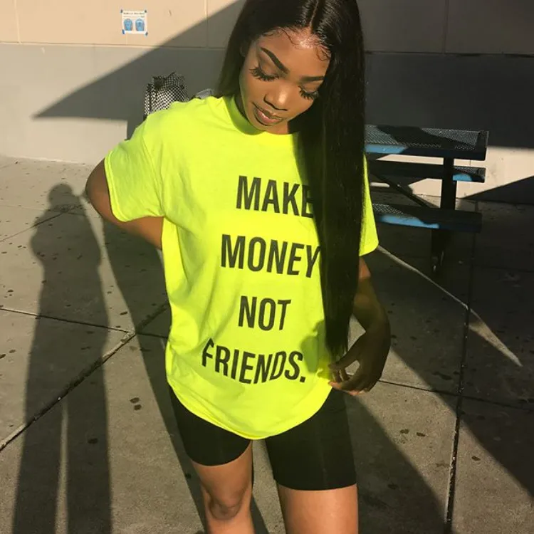 S-XXL Women Bright Color Casual Letter Slogan Print T-Shirt