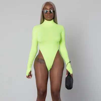 S-L Women Fashion Solid Color Crew Neck Long Sleeve Bodysuit