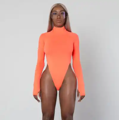 S-L Women Fashion Solid Color Crew Neck Long Sleeve Bodysuit