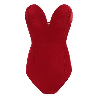 S-XL Women Sexy Strapless Lace Up Velvet Bodysuit