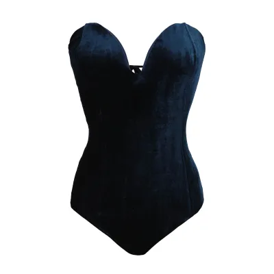S-XL Women Sexy Strapless Lace Up Velvet Bodysuit