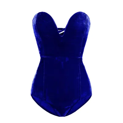 S-XL Women Sexy Strapless Lace Up Velvet Bodysuit