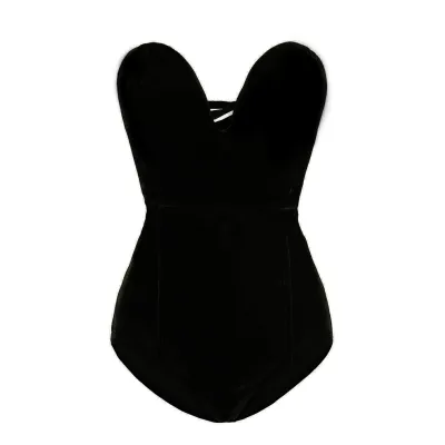 S-XL Women Sexy Strapless Lace Up Velvet Bodysuit