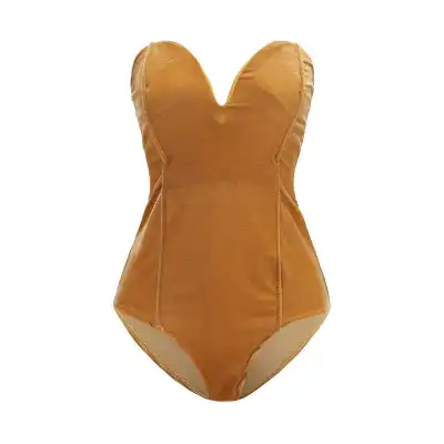 S-XL Women Sexy Strapless Lace Up Velvet Bodysuit