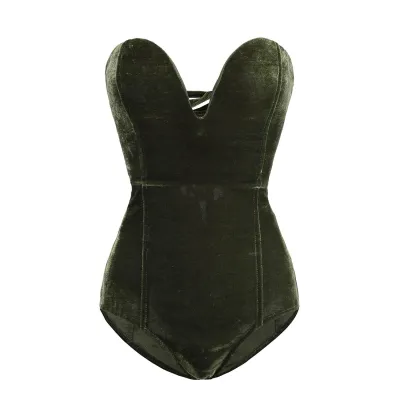S-XL Women Sexy Strapless Lace Up Velvet Bodysuit