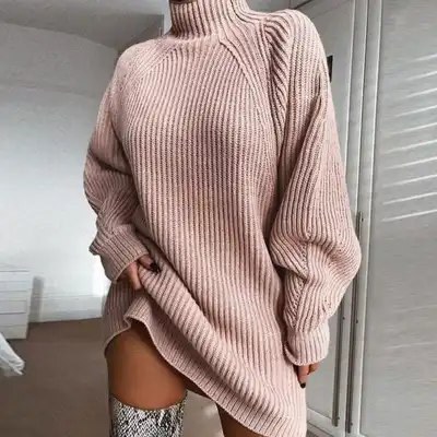 S-XL Women Fashion Half Turtleneck Solid Color Rib Knitwear Pullover