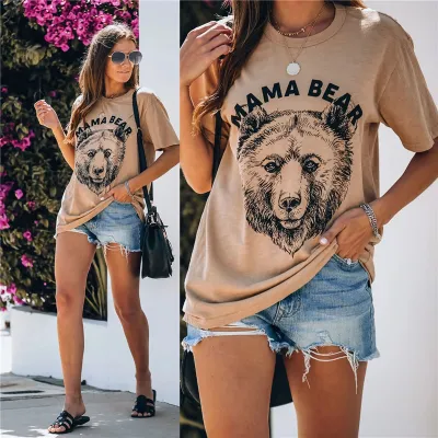 S-XL Women Casual Streetwear Mama Bear Print T-Shirts