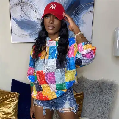 S-XXL Women Fashion Multicolor Graphic Print Long Sleeve Pullover Hoodie