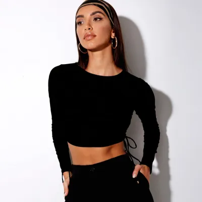 S-XL Women Fashion Zebra Print Side Drawstring Crop Top