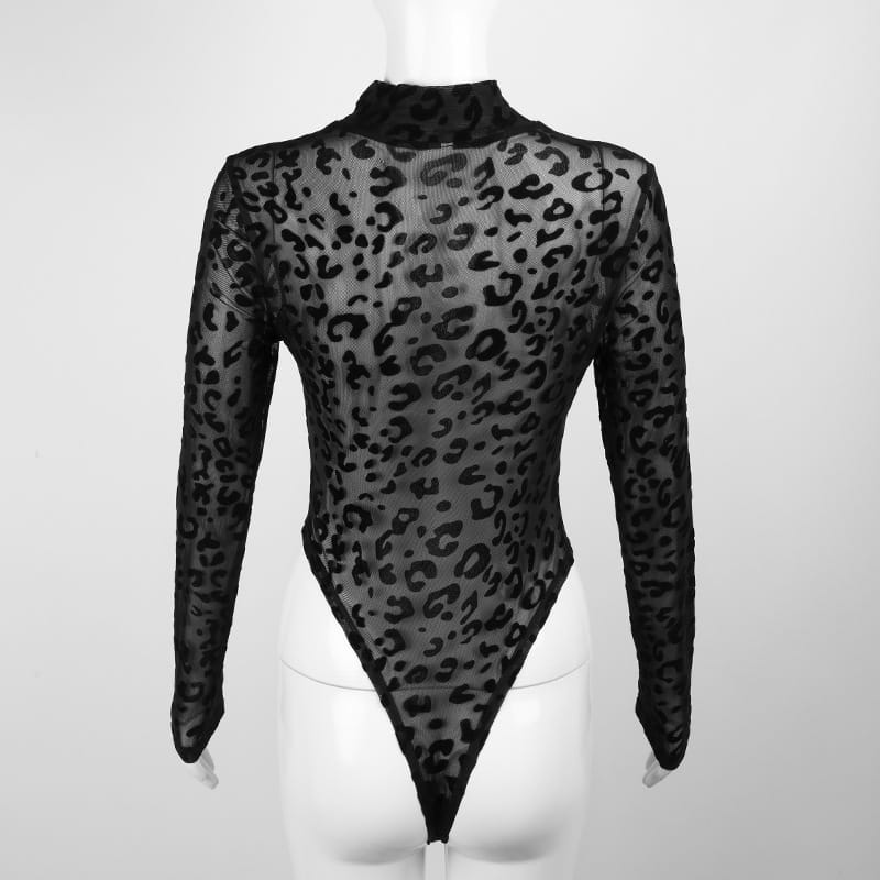 Wholesale S-L Women Sexy Leopard Mesh Patchwork See-through