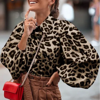 S-5XL Women Polka Dot Printed Lantern Sleeve Blouse for Office Commuting