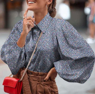 S-5XL Women Polka Dot Printed Lantern Sleeve Blouse for Office Commuting