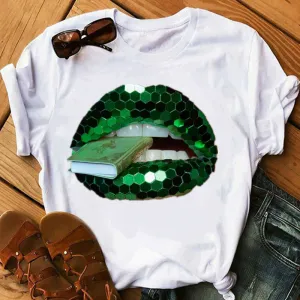 S-3XL Women Lip Printed Round Neck T-Shirt Urban Leisure