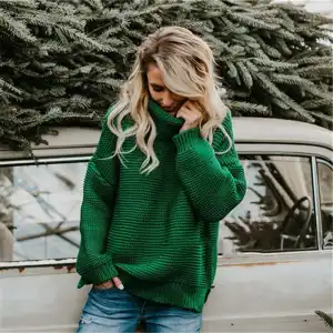 S-3XL Women Fashion Turtle Neck Solid Color Long Sleeve Knitwear Pullover