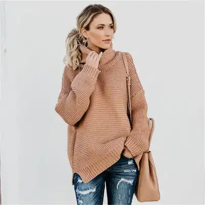 S-3XL Women Fashion Turtle Neck Solid Color Long Sleeve Knitwear Pullover