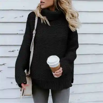 S-3XL Women Fashion Turtle Neck Solid Color Long Sleeve Knitwear Pullover