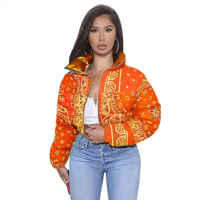 Winter Women Stand Collar Contrast Color Patchwork Quilted Coat