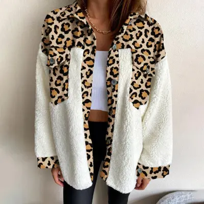 S-XL Women Lapel Plaid Printed Plush Coat Casual Urban Leisure